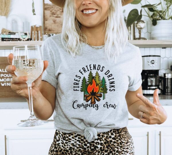 Fires Friends Drinks Camping Crew T-shirt | Graphic Tee