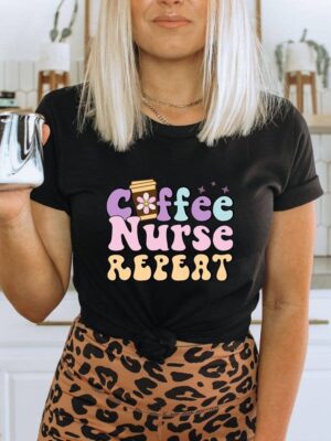 Coffee Nurse Repeat T-shirt | Graphic T-shirt