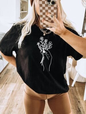 Hand Holding Flowers T-shirt | Graphic Tee