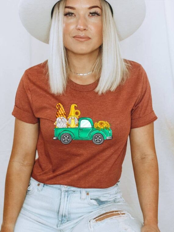 Gnomes Sunflower Truck T-shirt | Graphic Tee