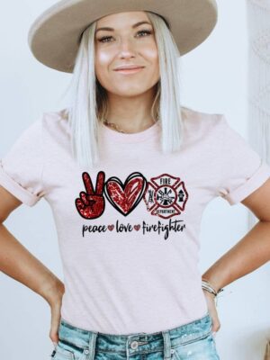 Peace Love Firefighter T-shirt | Graphic Tee