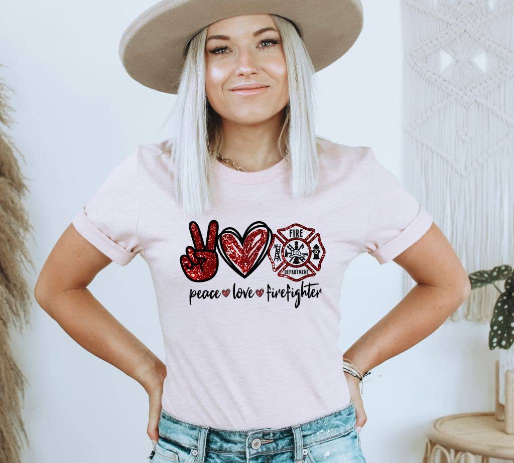 Peace Love Firefighter T-shirt | Graphic Tee