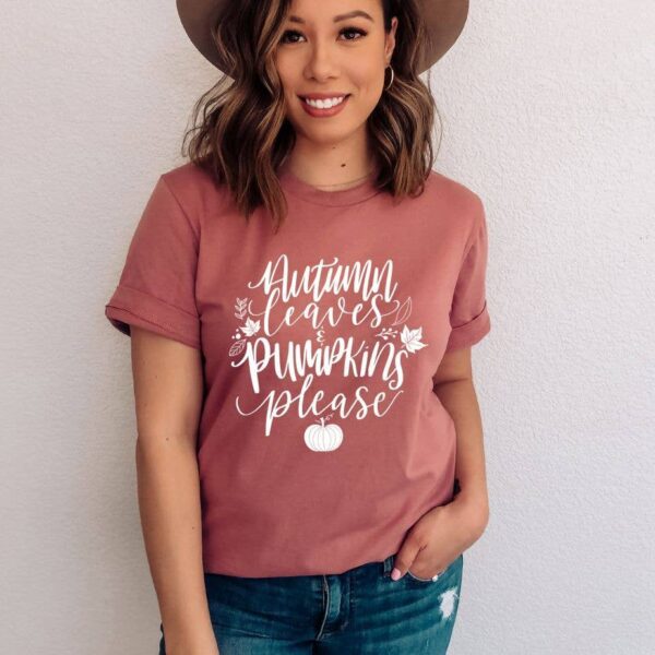 Autumn Leaves And Pumpkins Please T-shirt | Graphic Top