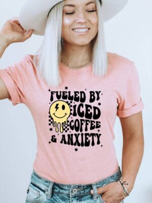 Fueled By Iced Coffee And Anxiety T-shirt | Graphic Tee